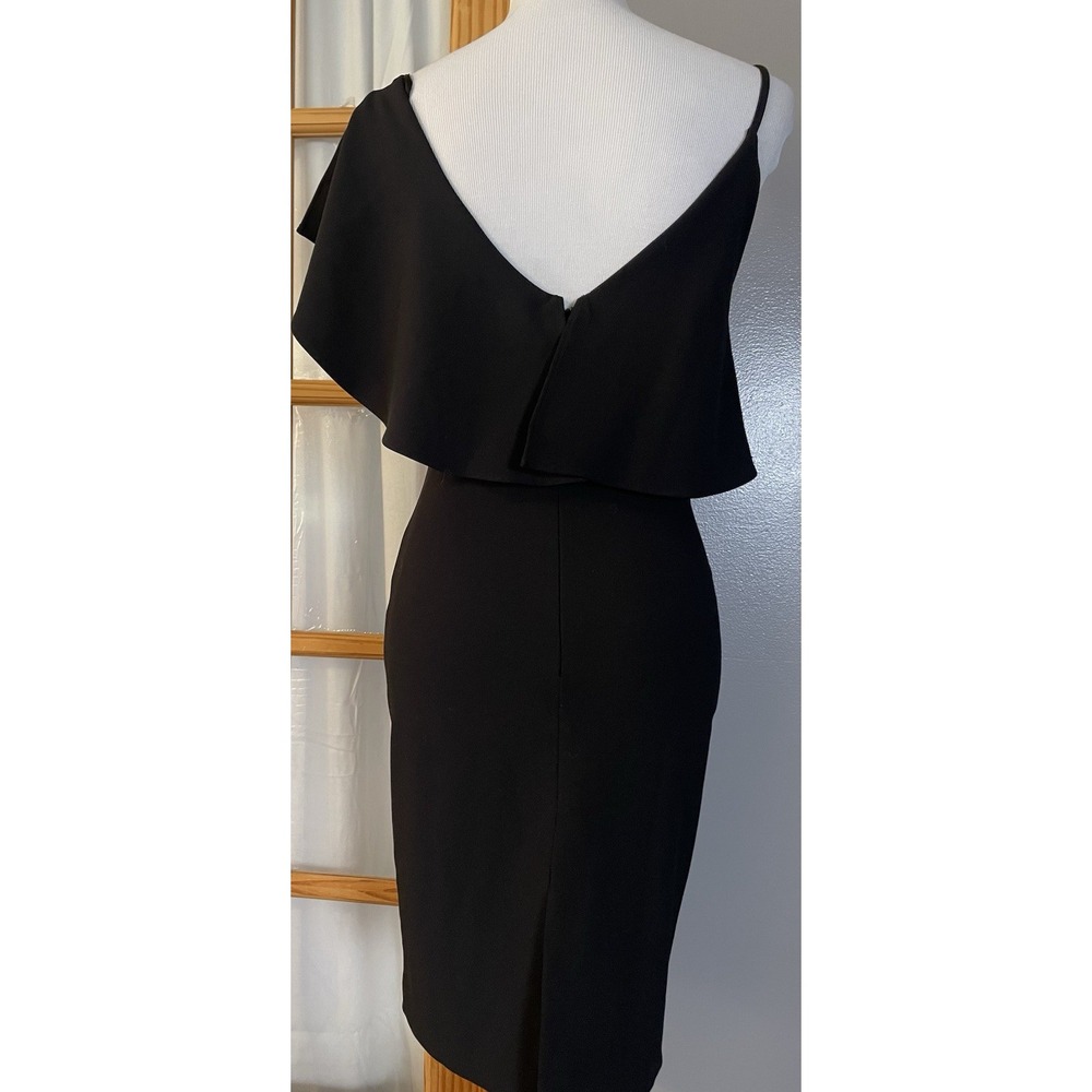 Bebe Asymmetrical Sheath Dress Sz 2 Black Ruffles V Neck Party Clubwear Goth - Picture 3 of 13